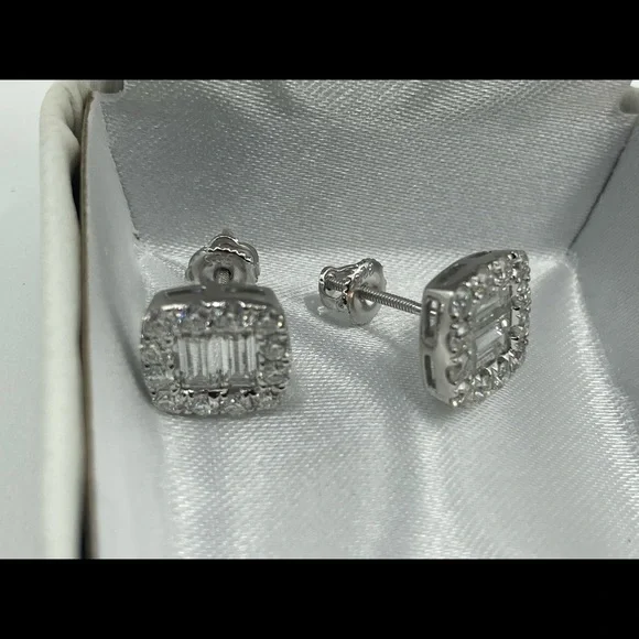 Silver Moissanite Earrings Micro Pave Emerald Cut 9.7 mm 11 ct - Picture 6 of 7